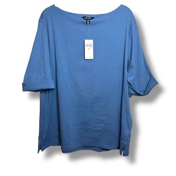 Calvin Klein Tops - Lauren Ralph Lauren Women’s blue oversized t-shirt with cuffed sleeves size 3x